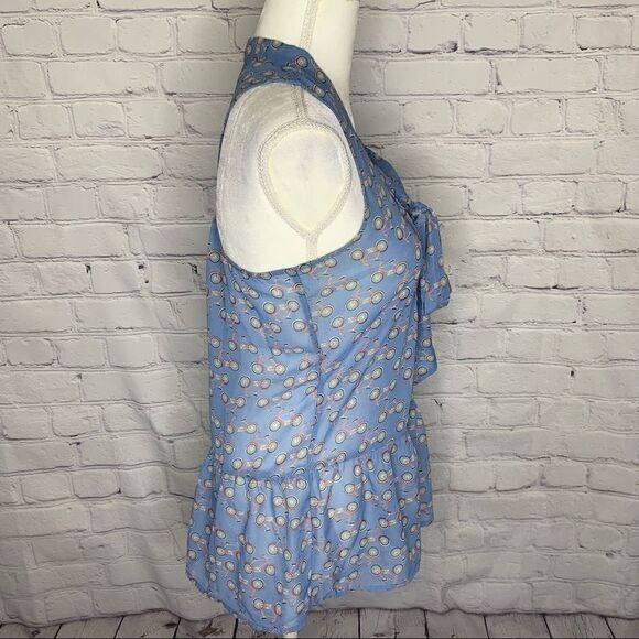 Eyeshadow Bicycle sleeveless semi sheer top with neck tie - Picture 4 of 9